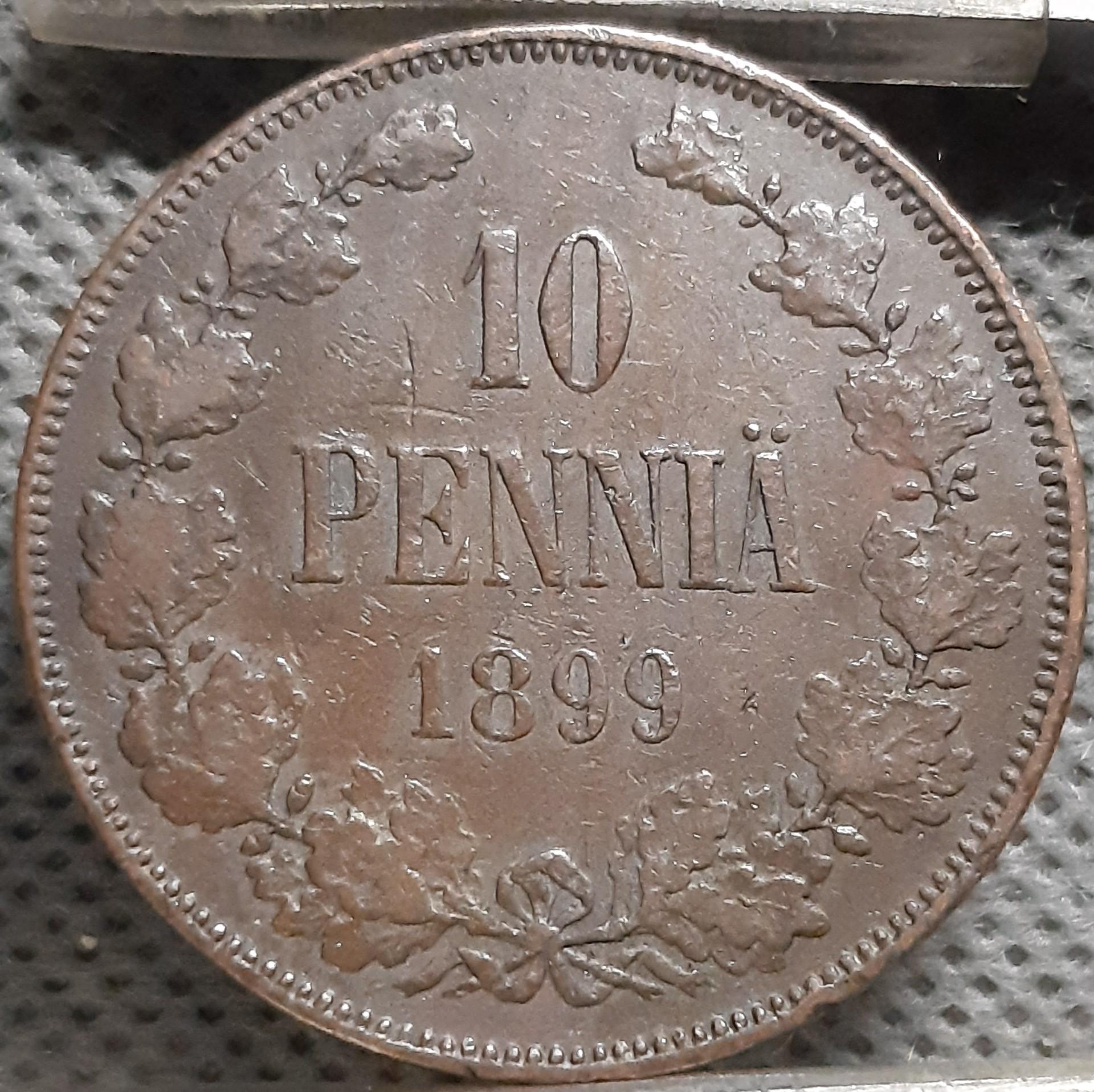 Suomija 10 Pensų 1899 KM#14 Varis (1987)
